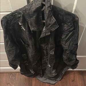 Distressed Black Denim Jacket